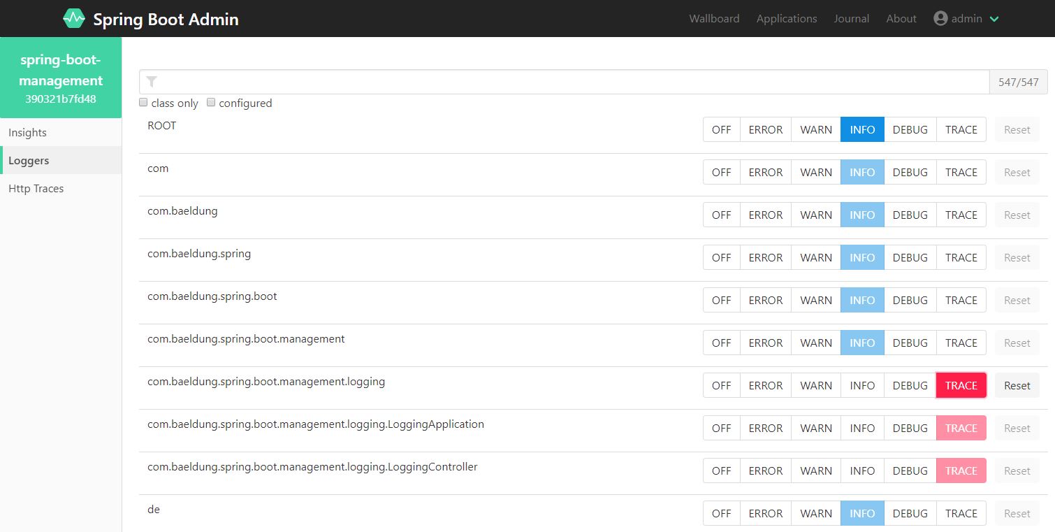 centralized log level change UI in spring boot