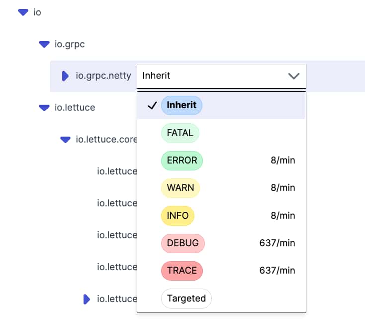 centralized log level change UI in Prefab