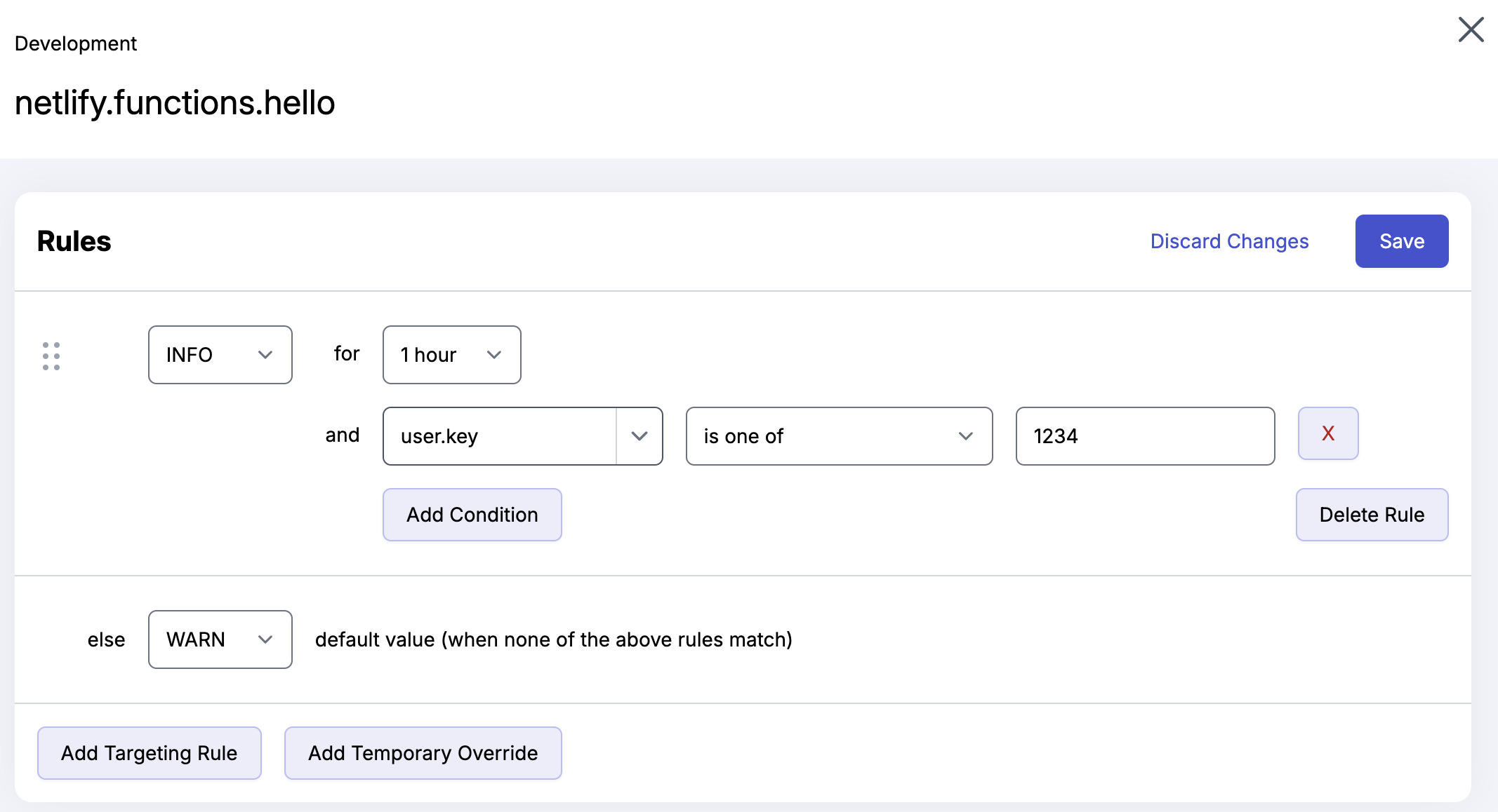 Target netlify function logging to just a single user