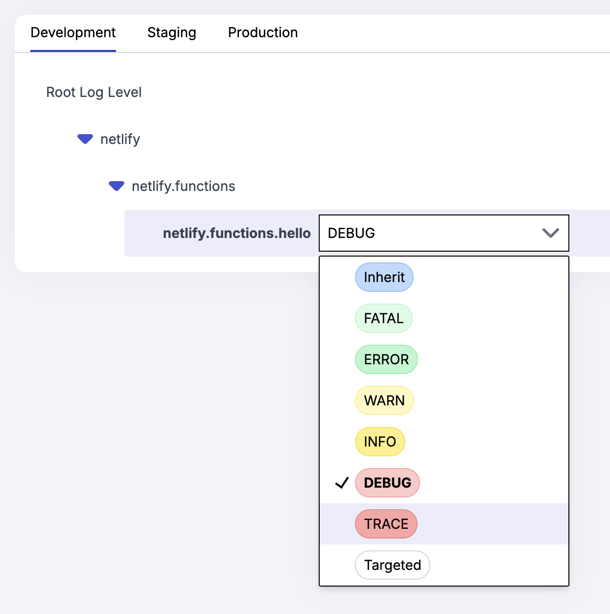 Change the log level for this netlify function