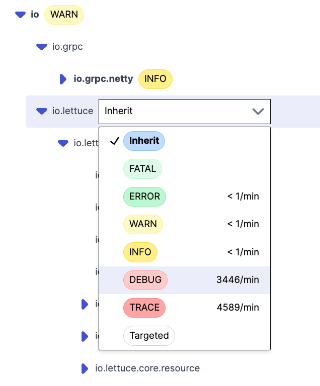 Image showing changing log levels on the fly